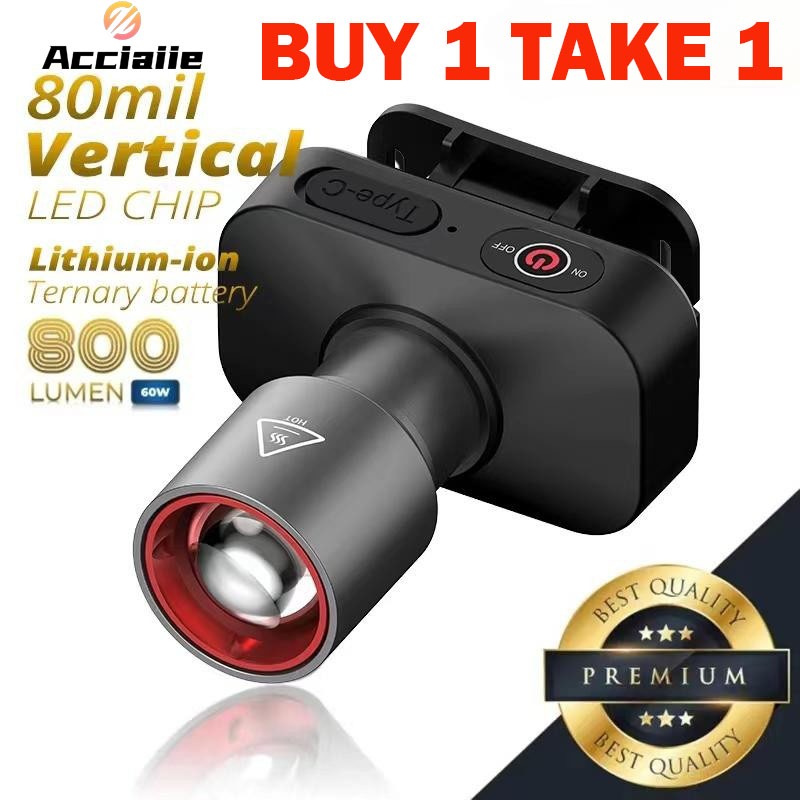 Acciaiie Headlight Flashlight Rechargeable Waterproof Zoomable ...