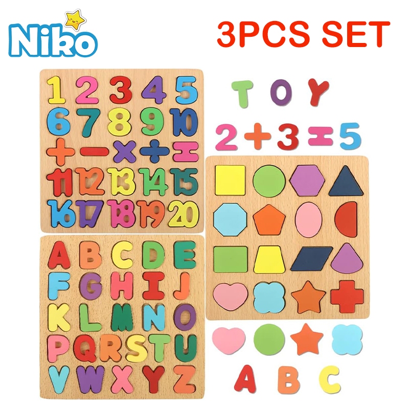 NIKO ABC Letter Number Puzzle Wooden Toys For Kids Alphabet Shape ...
