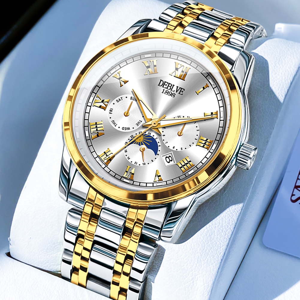 DEBLVE Men's Watch Waterproof Original Gold Watch Relo Fashion Business ...