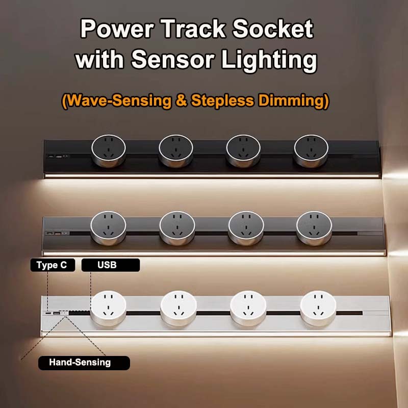 Sliding Power Track Socket with Wave-Sensing Light, Built-in USB +Type ...