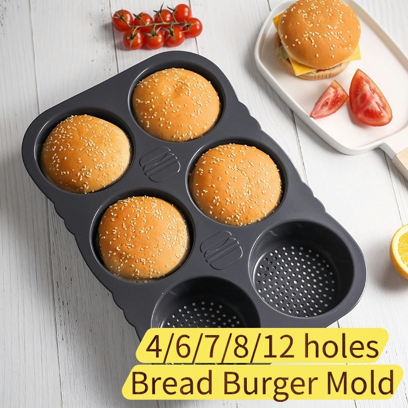 Bread & Burger Mold, 4/6/7/8/12 Holes, Food-Grade Silicone, DIY Non-Stick Baking Pan, Easy Release