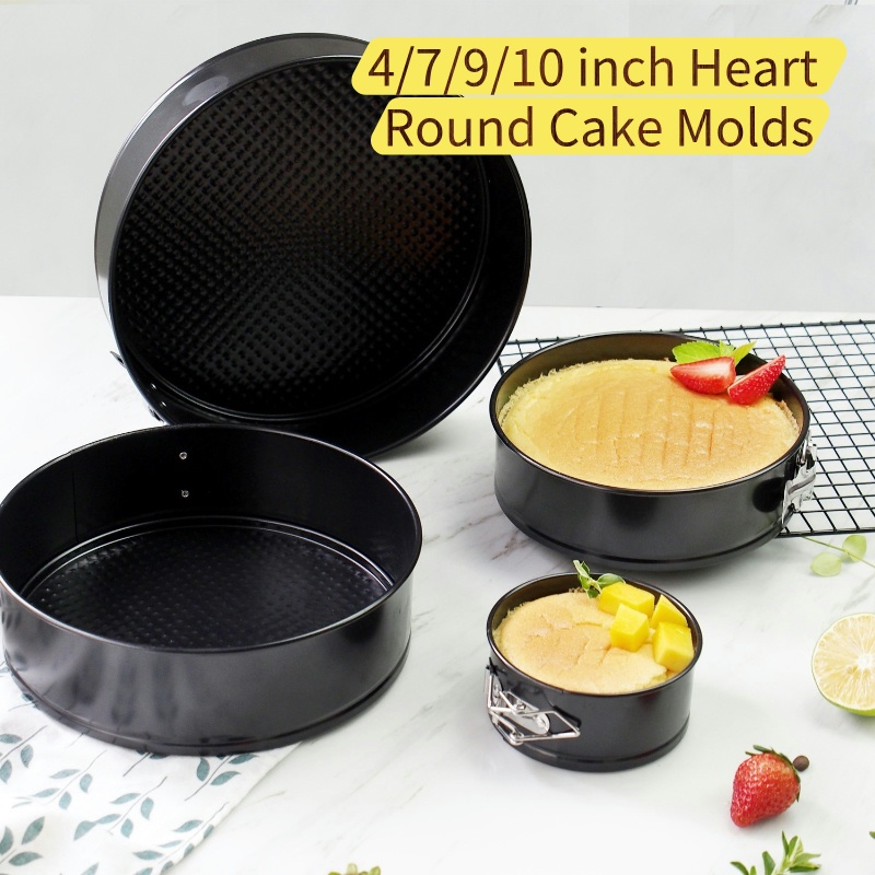 4/7/9/10 Inch Springform Cake Pan Set - Non-Stick Heart/Round Carbon Steel Baking Molds for Chiffon