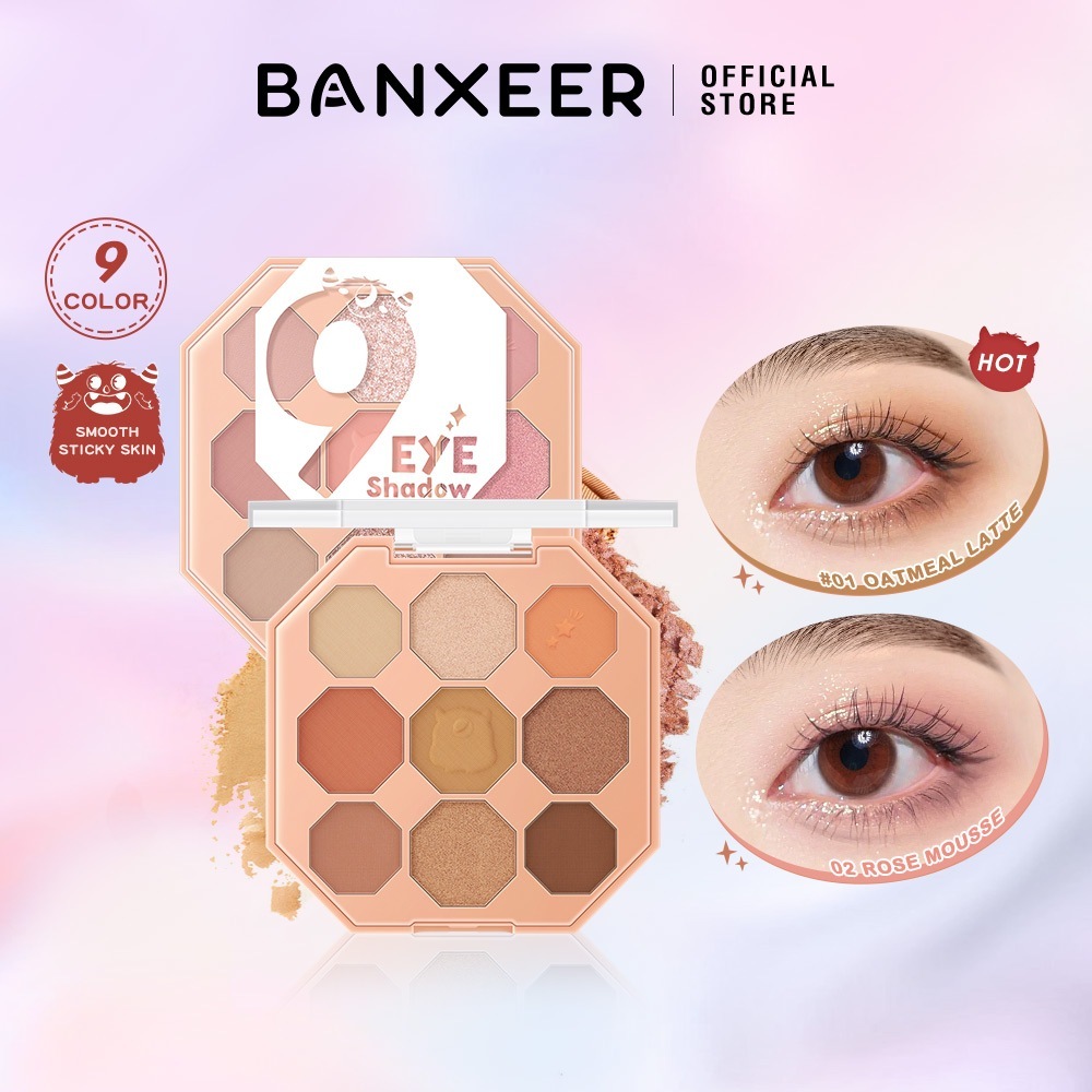 【BANXEER】 9 Colors Eyeshadow Highlighter Long Lasting Matte Highly ...