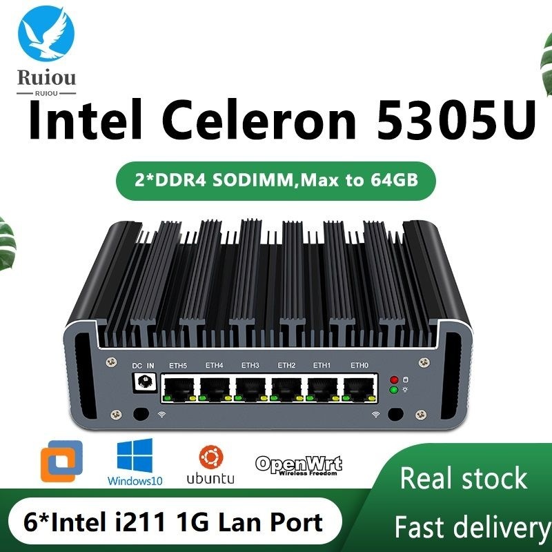 Fanless MINI PC Pfsense Firewall Soft Router Mini PC 6 LAN Intel ...