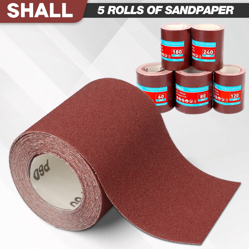 SHALL 5 rolls of sandpaper roller set, 9.3cm x 5m, aluminum oxide ...