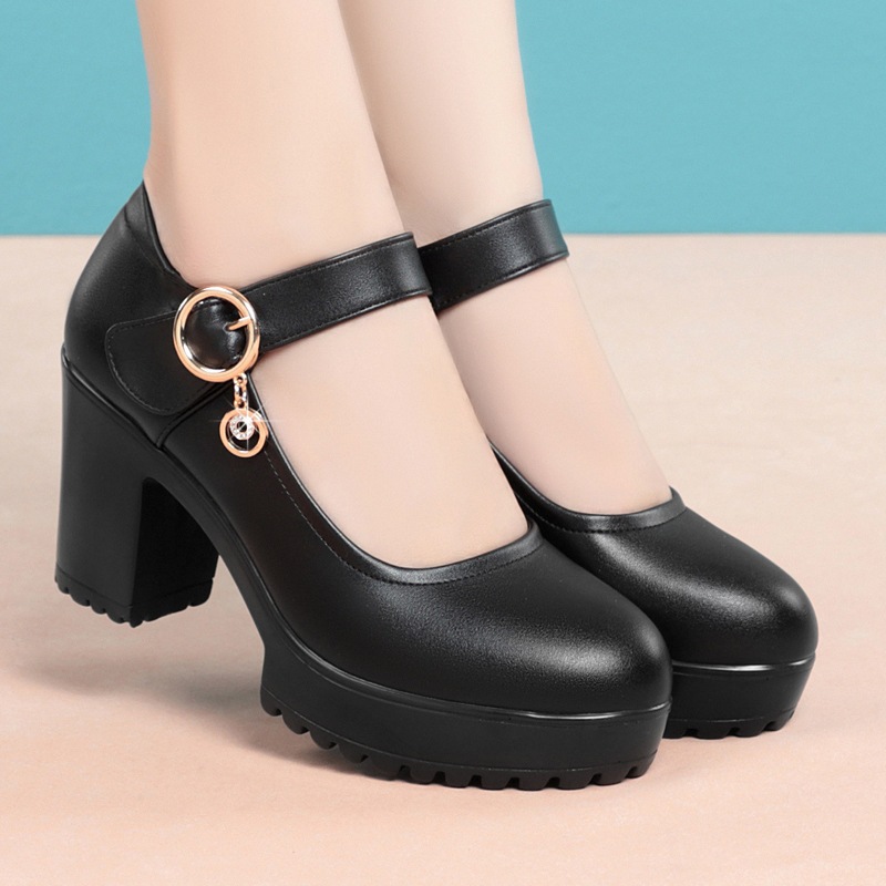 Korean Fashion Black Shoes For Women Heels School Office Work block ...
