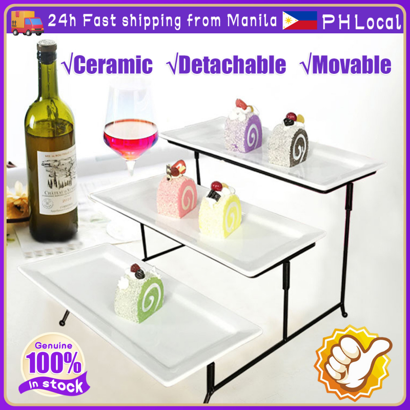 【COD】- 3 Tier Serving Plate Ceramic with Metal Rack Grazing Table ...