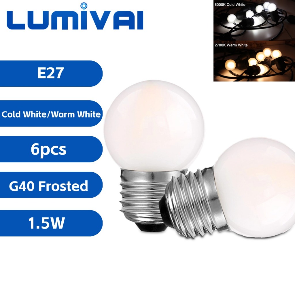 6pcs G40 Frosted LED Edison Bulb 1.5W Low Wattage Small Light Bulbs 90% ...