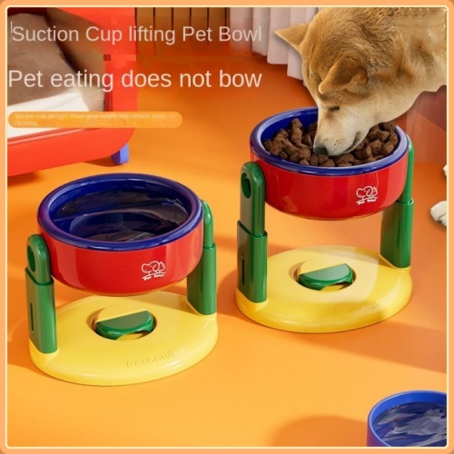 View of Cat and dog feeding bowl suction cup pet bowl adjustable lifting pet ...