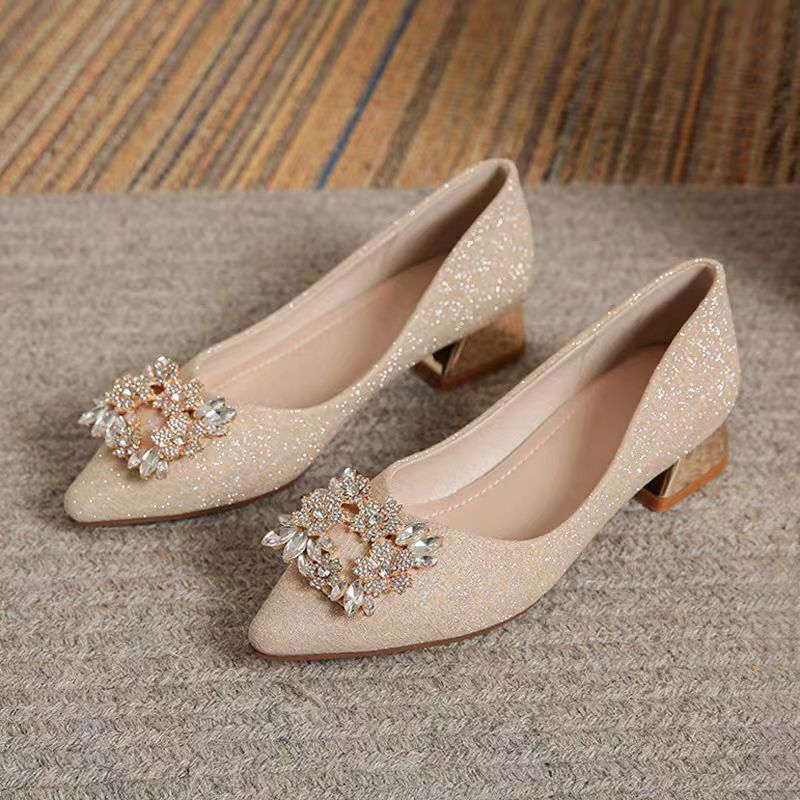 【Hchai shop】wedding shoes, female wedding bridal shoes, pointed  rhinestones, flat wedding shoes, flat wedding shoes, wedding gifts