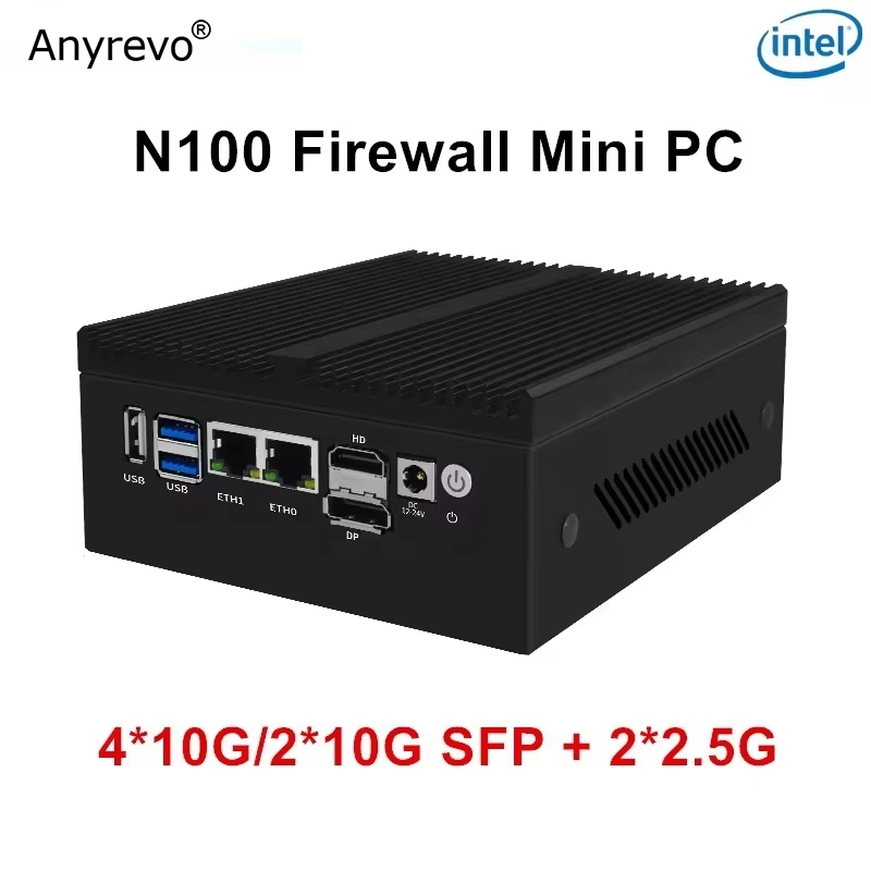 Fanless Solid Firewall Mini Computer 4x10G SFP+ or 2x10G SFP+ Intel ...