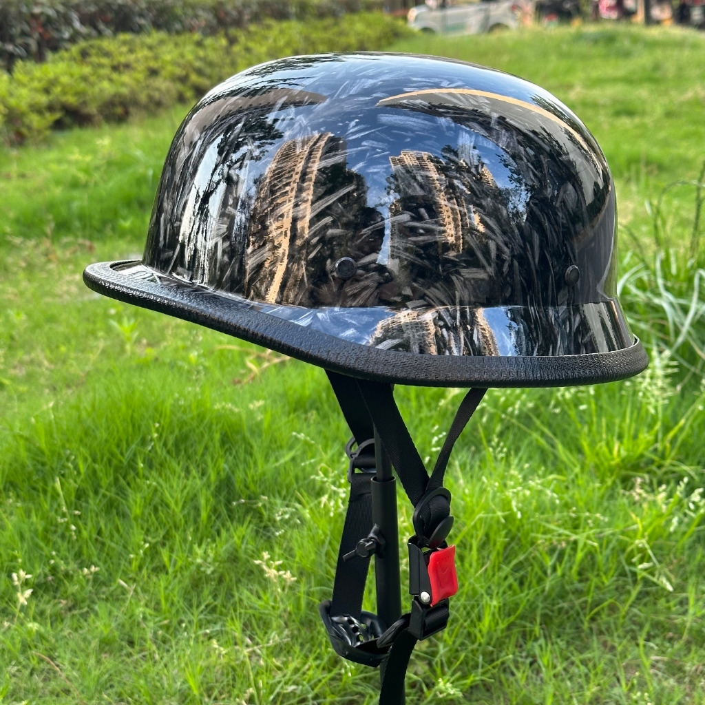 german motorcycle helmet low profile Style Helmet, Half Helmets for Men Women, DOT Approved Adult Open Face Skull Cap Helmet, Small and Light Winter Light Cool Chopper Moped Scooter Helmet-A|54-62CM : Automotive Durability and Protection Bicycle Helmet Low Profile German