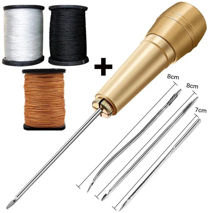 Sewing Awl Kit with Durable Copper Handle for Comfortable Leather and ...
