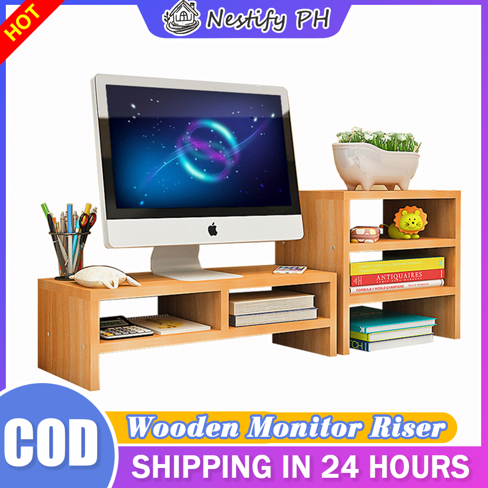 Heavy Duty Wooden Monitor Riser with Hidden Keyboard Drawer - Perfect ...