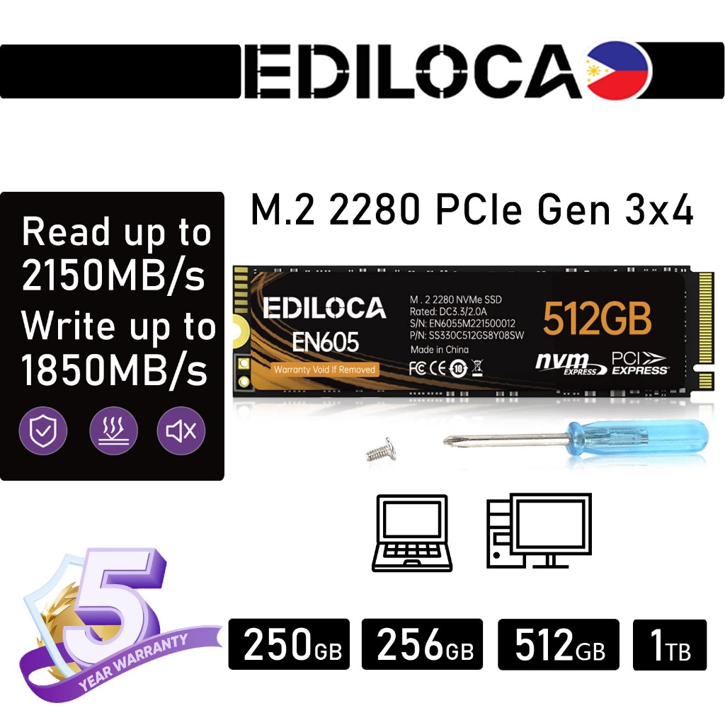Ediloca EN605 M.2 NVMe SSD 1TB 2TB 512GB 256GB 250GB Speed up to