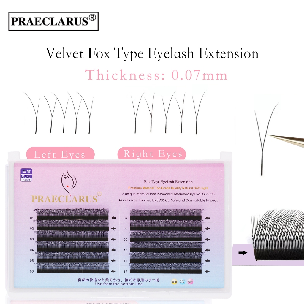 PRAECLARUS Velvet Type Fox Series Oblique Flying Eyelash Extension ...
