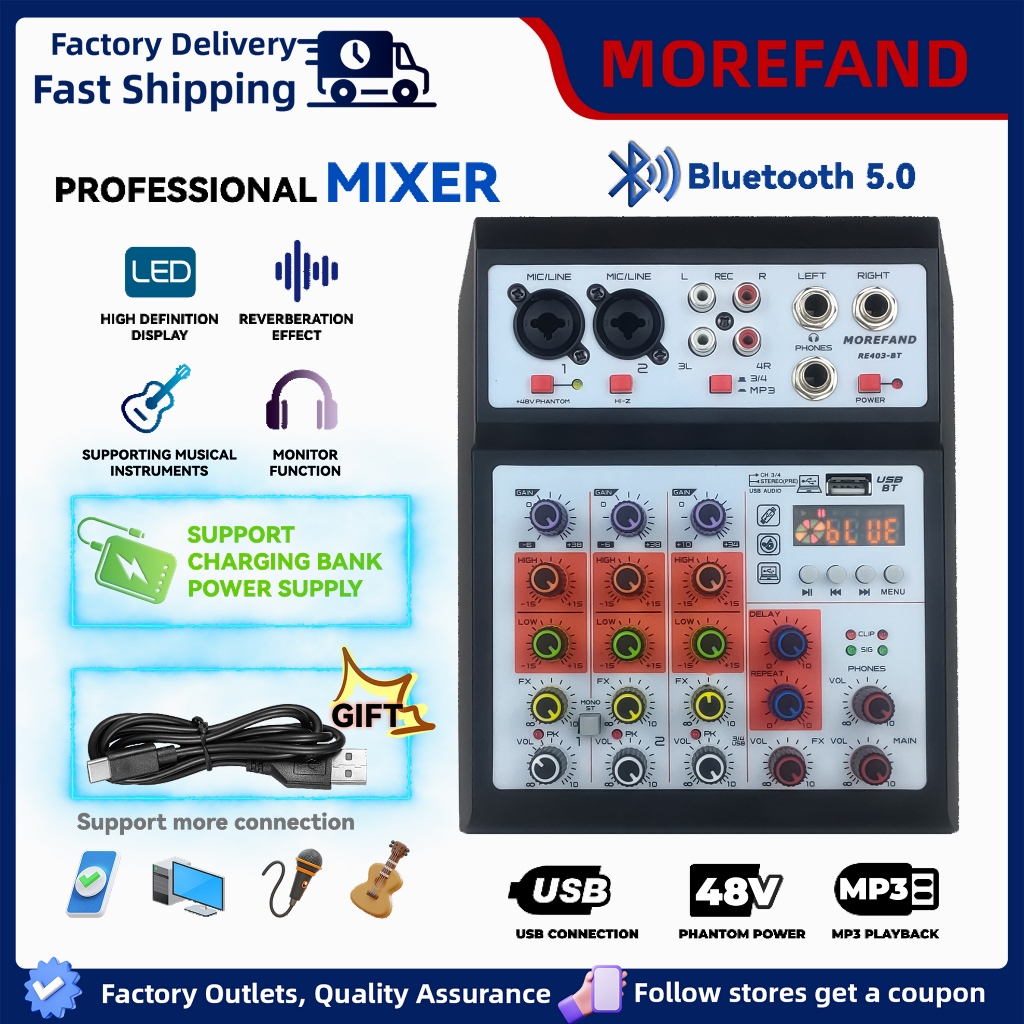 MINI Mixer 4 Channel for Live Streaming Audio Mixer with Equalizer ...