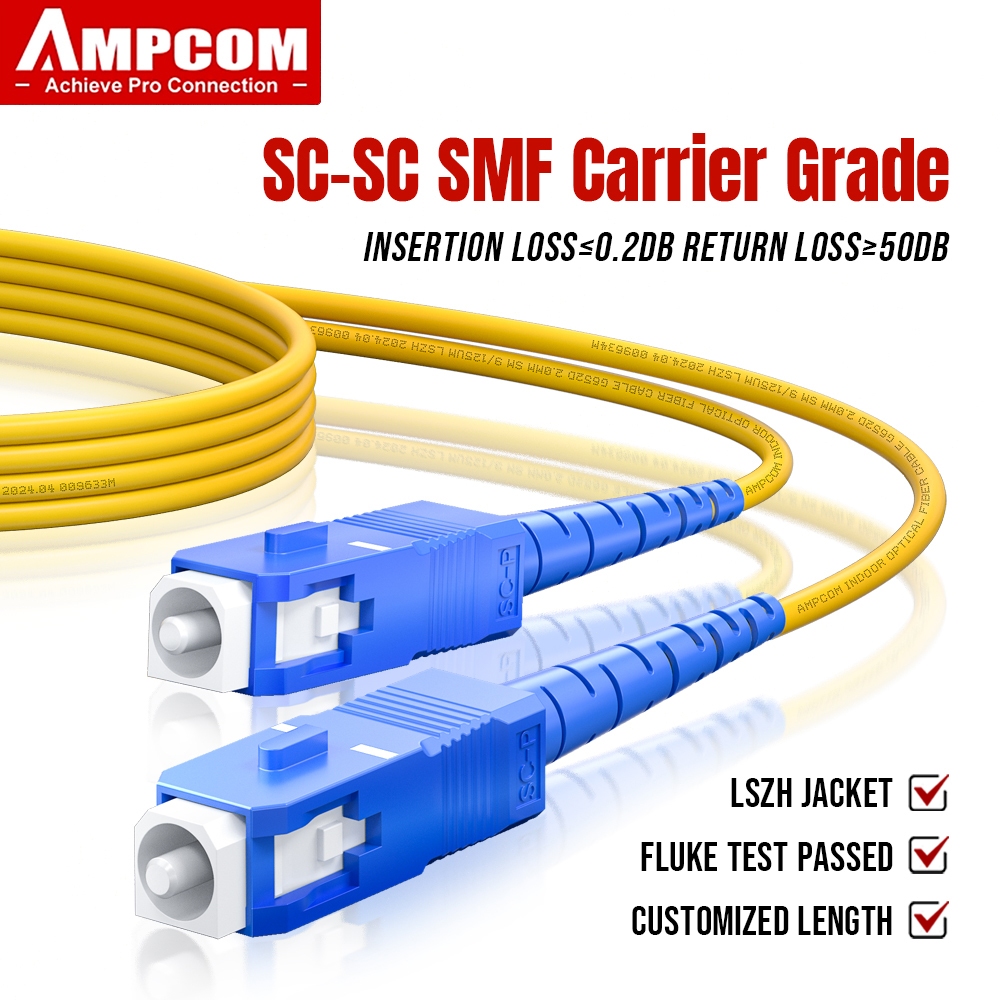 AMPCOM SC-SC Single Mode Fiber Optic Patch Cable, 9/125, Simplex, UPC ...
