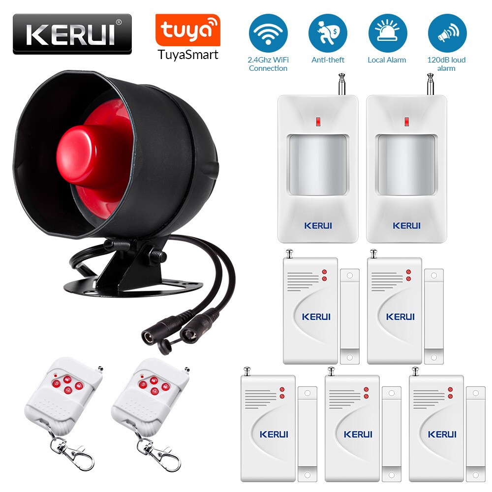 KERUI WIFI Tuya Wireless Home Security Alarm System Door Sensor Motion ...