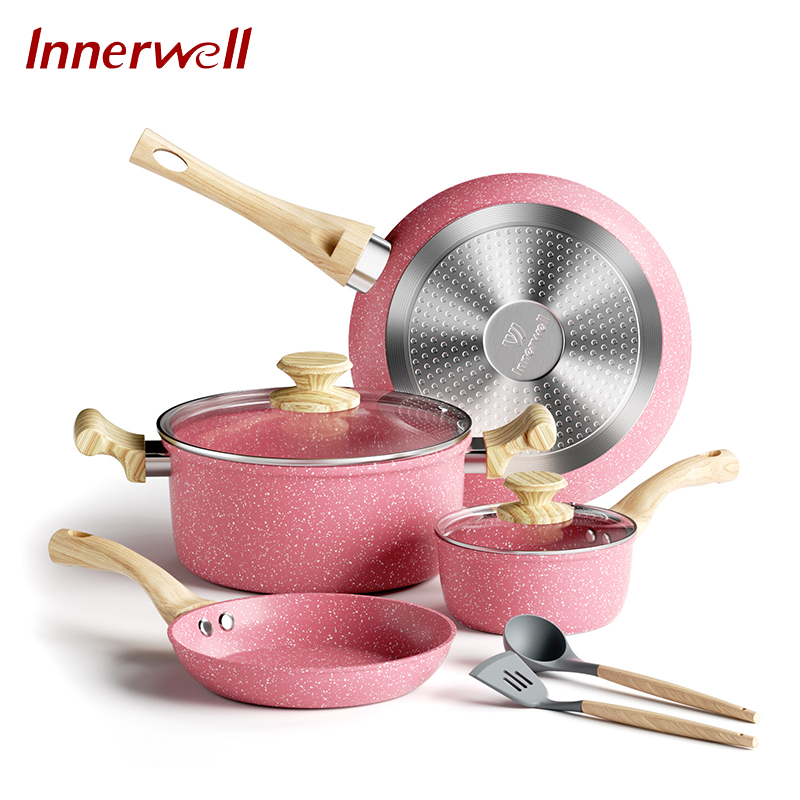 Innerwell Granite periuk batu Non Stick Cookware Set PFOA Free Suitable ...