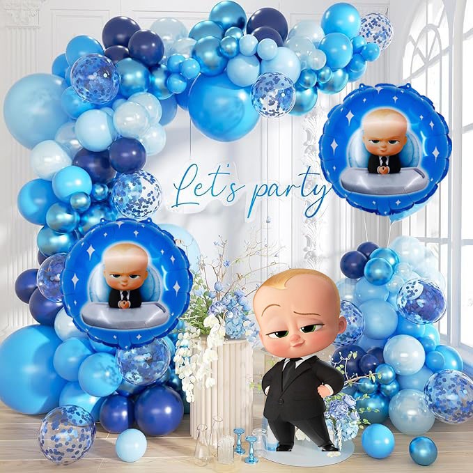 Baby Boss Theme Blue Balloon set with blue Metallic Blue Balloons for ...