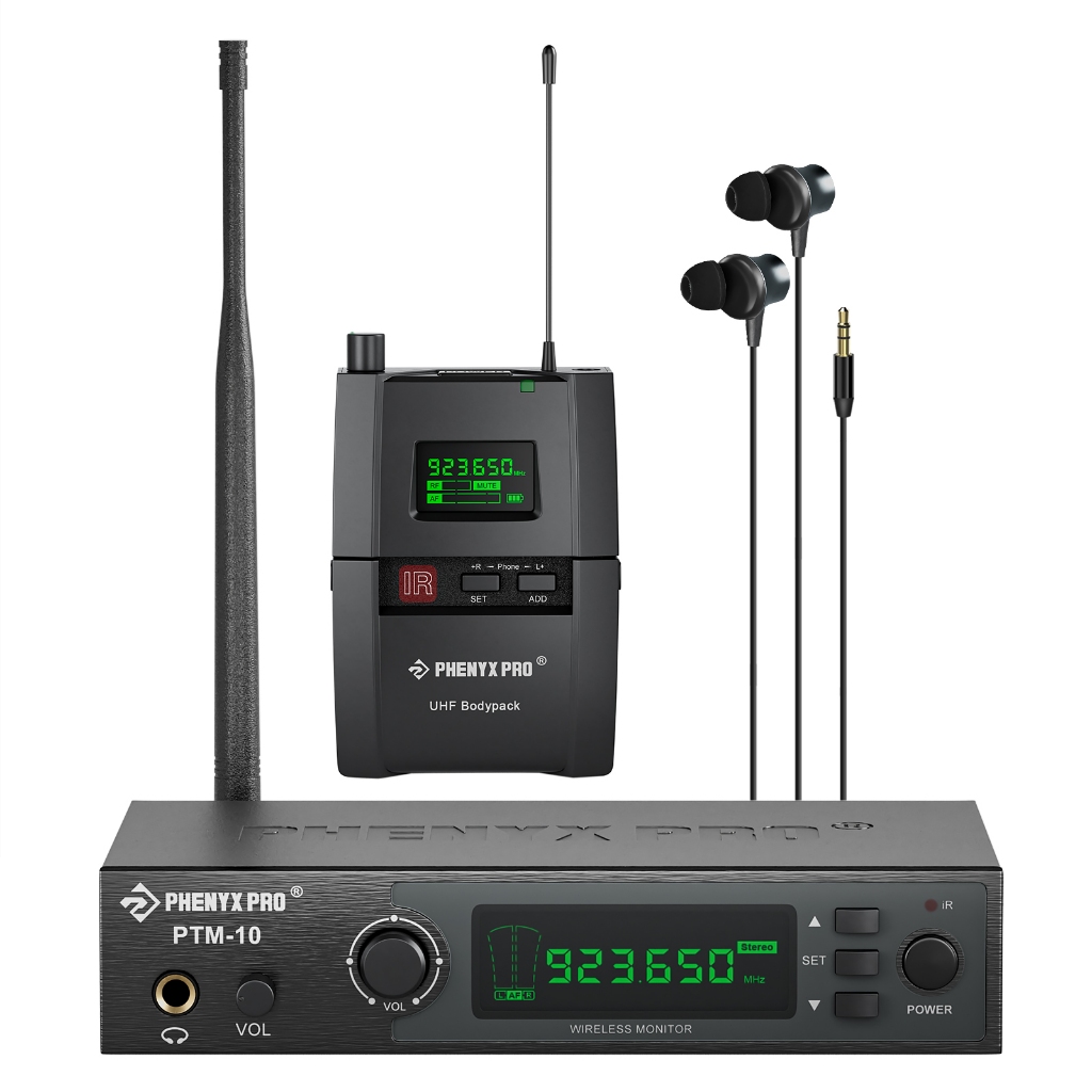 Phenyx Pro PTM-10 UHF Stereo Wireless in Ear Monitor System Selectable  Frequency for Stage Studio