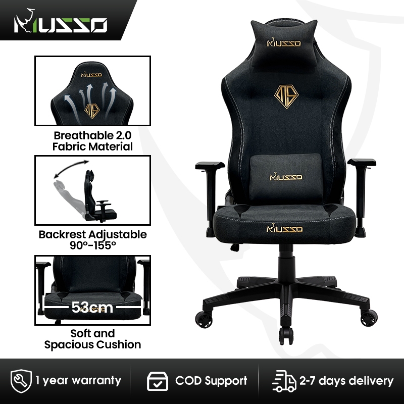 MUSSO Aeolus Series 199A XL Fabric Gaming Chair with Wide Seat High Back  Head and Lumbar Support