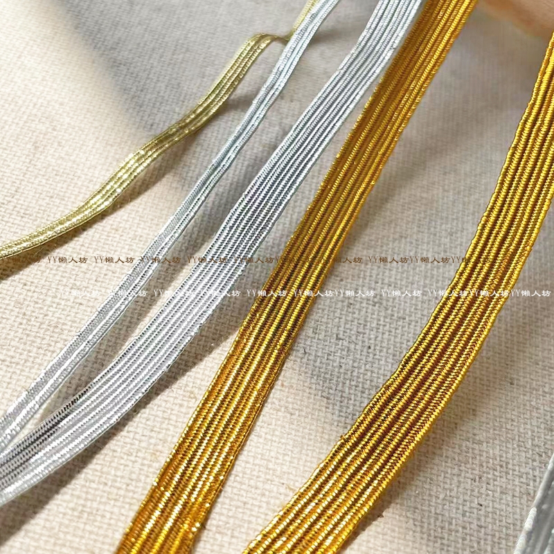 3/6/8/10/12/15mm Wide Gold Silver Flat Rib Elastic Elastic Marquee ...