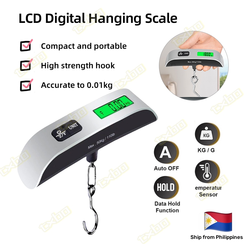 50KG / 110LB Portable Digital Luggage Scale LCD Display Electronic Weighing Hanging Scale | Shopee Philippines
