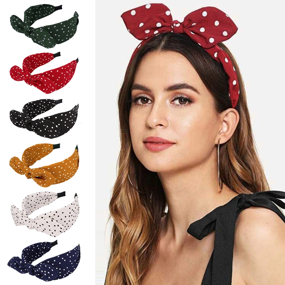 Retro Polka Dot Printed Headband Knotted Headbands Wide Version Bow ...