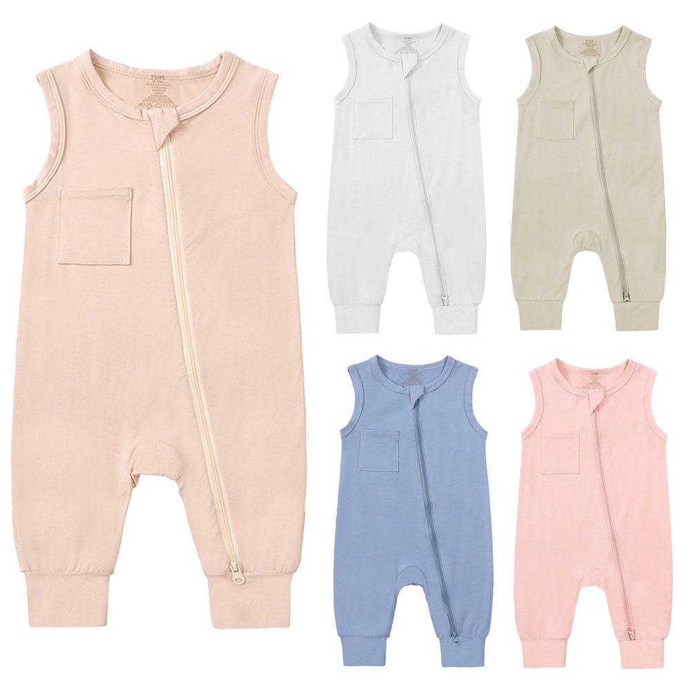 Newborn Baby Sleepsuit Clothes Bamboo Fiber Baby Sleeveless Two Way Zipper  Jumpsuit Bodysuit Outwear