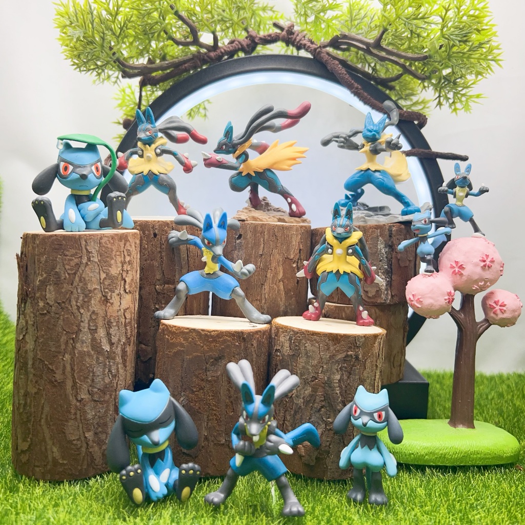 Pokémon Figure Set: Riolu Battle Pose Lucario Evolution Mega Lucario ...