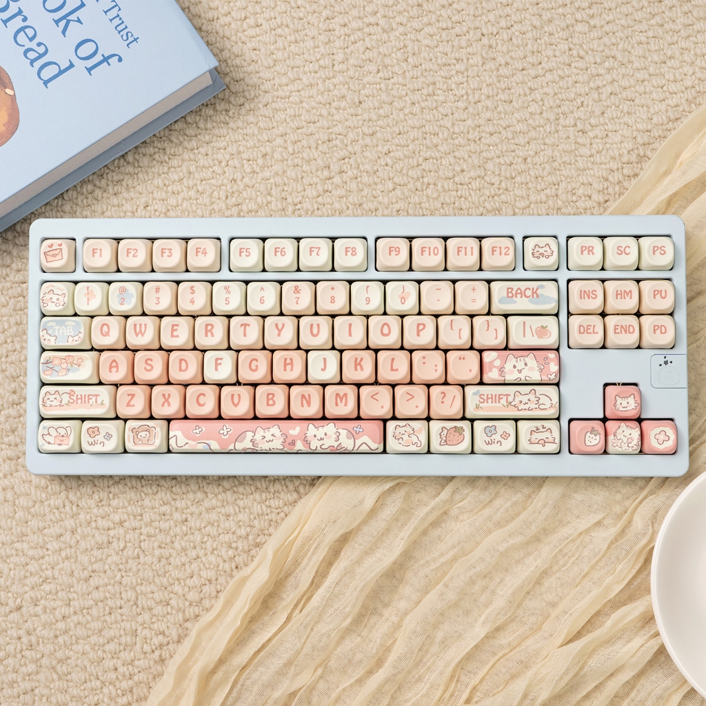 Strawberry kitten Keycap Pink MOA Profile Round Cute PBT Keycaps custom ...