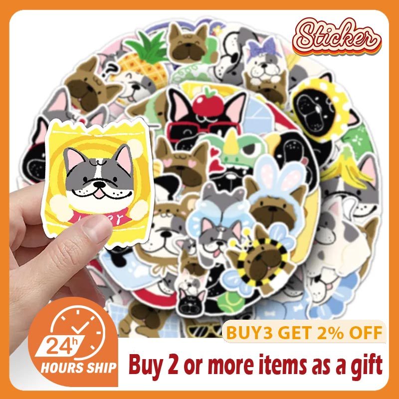 50PCS Cute Cartoon French Bulldog Sticker Animals Dog Graffiti DIY ...