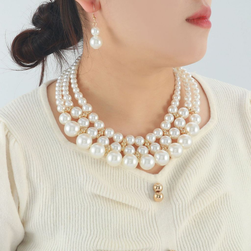 Women's Jewelry Set Multi-Pearl Necklace and Earrings Set Daily