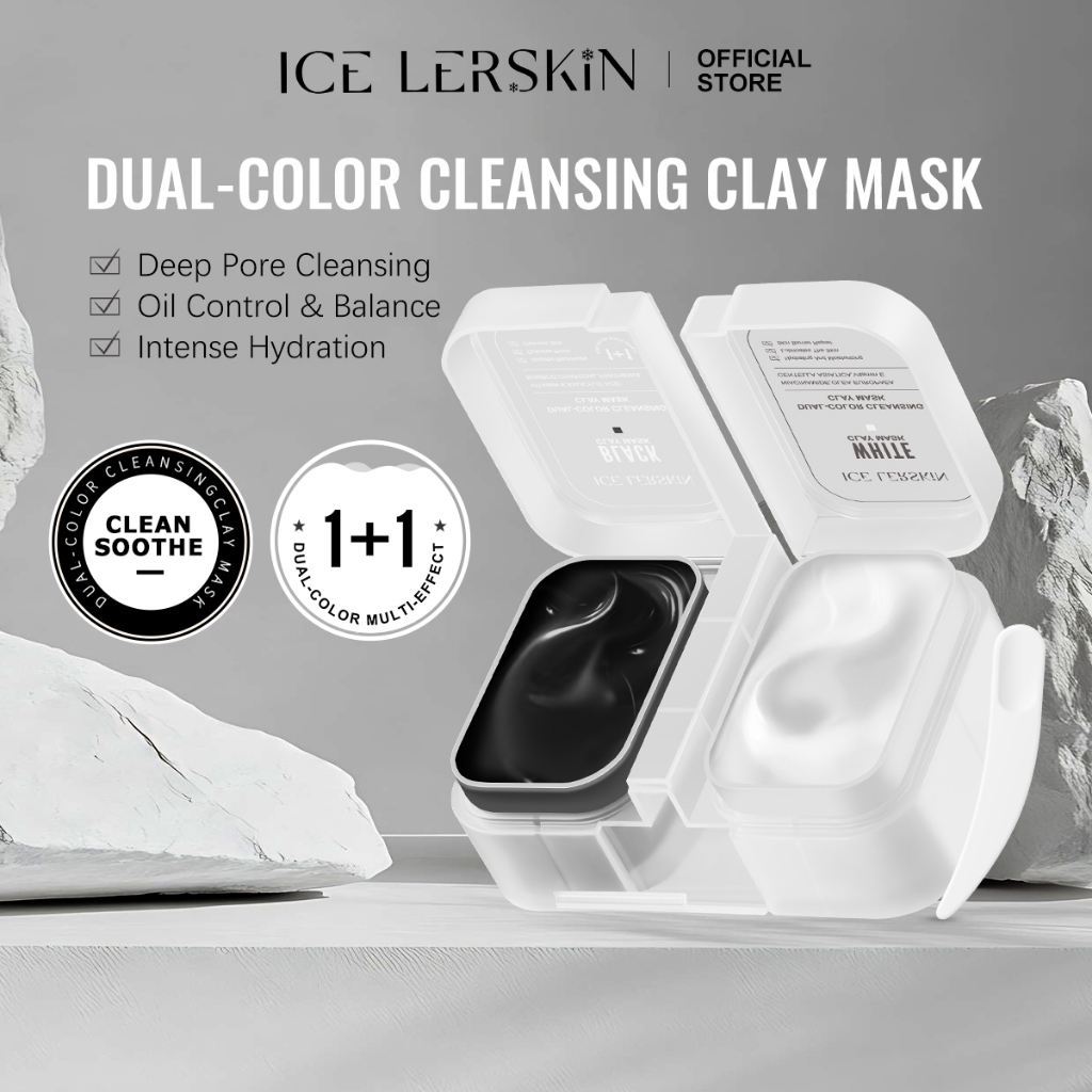 ICE LERSKIN Dual-Zone Clay Mask Set | T-Zone Black (Oil Control 2X) + U ...