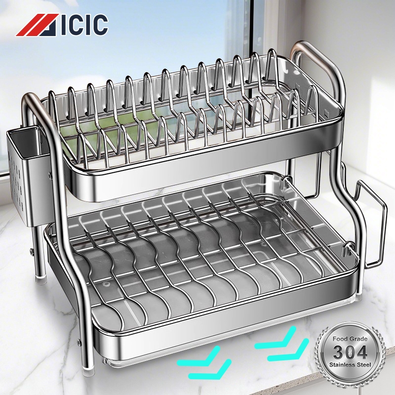 ICIC 2/3-Tier Stainless Steel Dish Rack Drainer Rack Kitchen Organizer ...