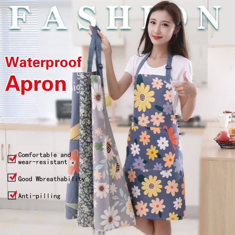 [Qianbaidu] Stylish Waterproof Apron - Kitchen Apron for Women/Cooking/Baking/Dishwashing/Barista