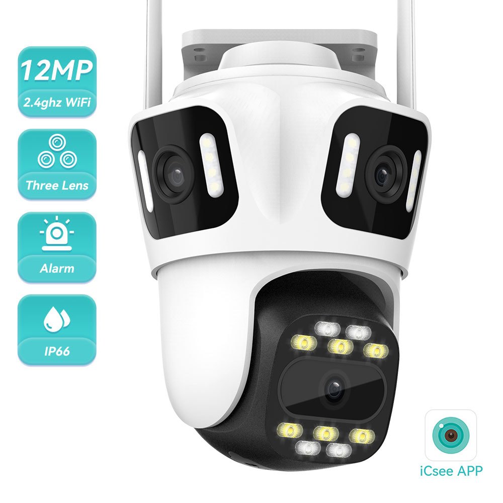 Hamrol 12MP Three Lens Three Screen PTZ WIFI Camera Wireless Outdoor ...