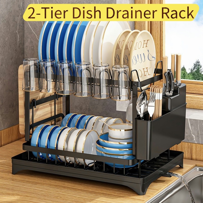2-Tier Dish Drying Rack - Dish Drainer,Kitchen Organizer for Plates/Bowls/Cutlery/Chopping Board/Cup