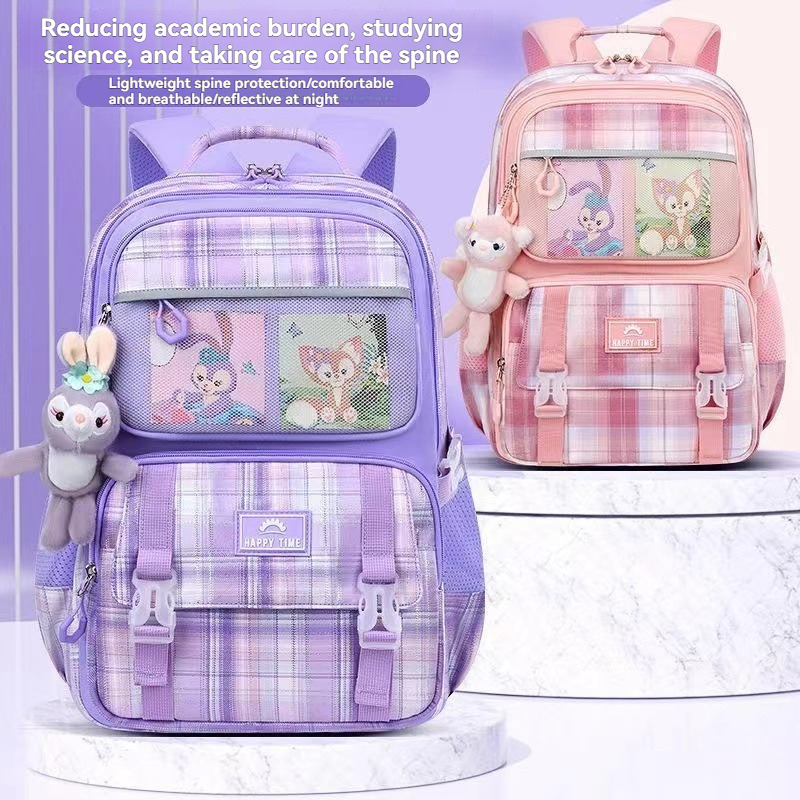 Fashion Plaid Girl’s Kids School Bag Lightweight Breathable Children’s  School Backpacks Waterproof Large Capacity Primary Student Bags Backpacks  for