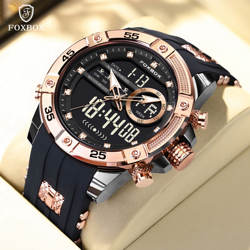 FOXBOX New Original Men Watch Analog Digital Watches For Men Fashion Sport  Waterproof Quartz Chronograph