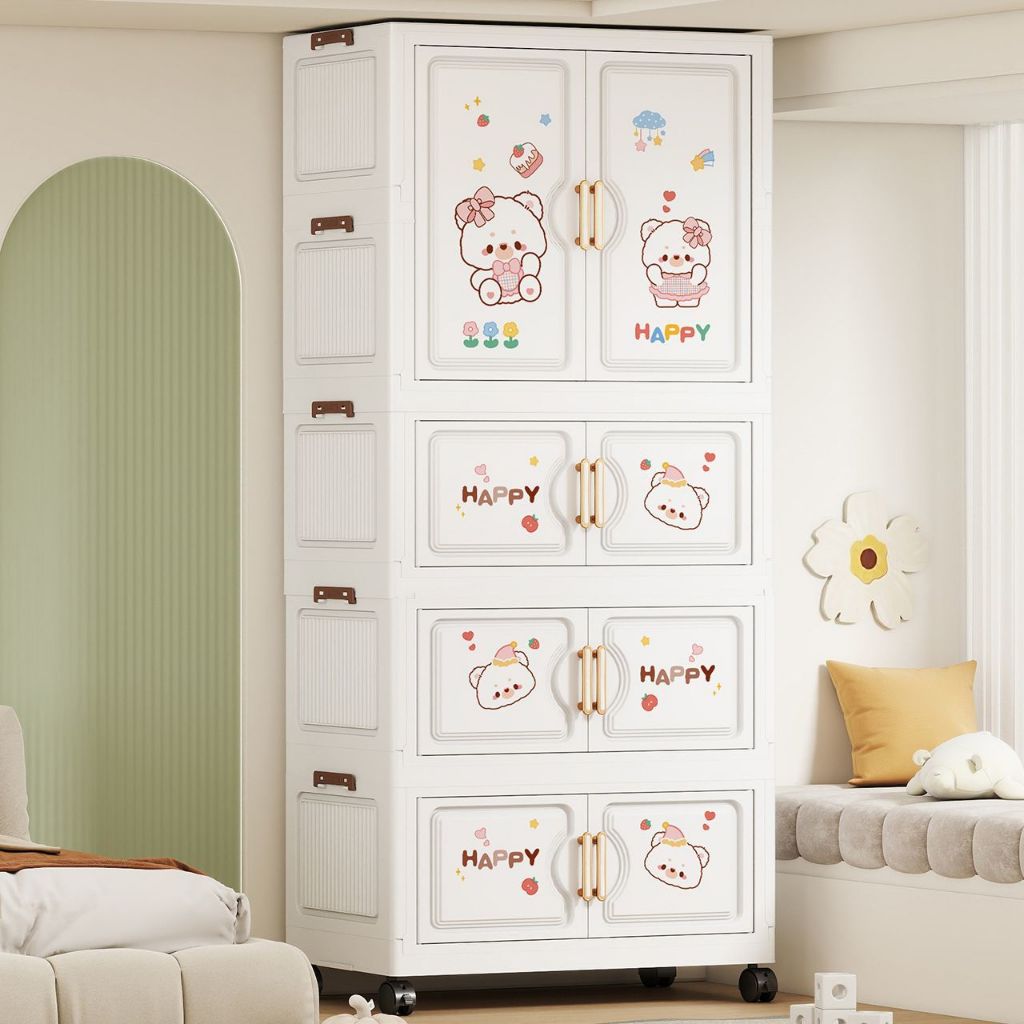 【Baby clothes cabinet】78cm Durabox Cabinet Drawer Baby Closet Cartoon  Wardrobe Storage Foldable Baby Cabinet