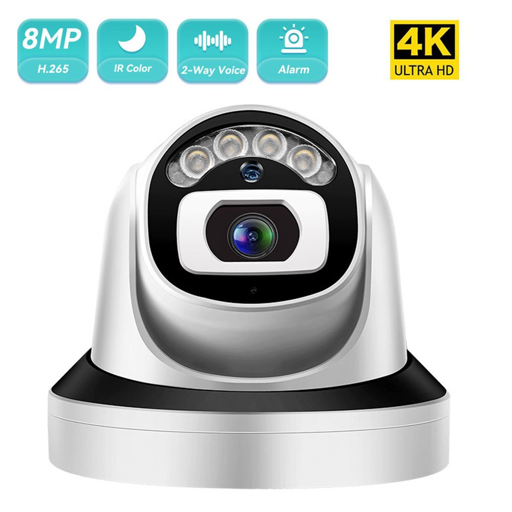 Hamrol New 4K Ultra HD 8MP IP Camera POE Audio Array LEDs Color  Night Vision Home Security CCTV