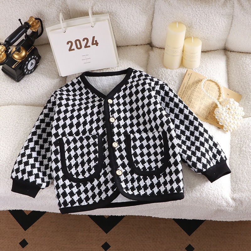 Children Plaid Coat 2025 Spring Autumn Kids Casual Tweed Top Jacket Toddler  Girls Fashion Long Sleeve Cardigan Baby Clothing