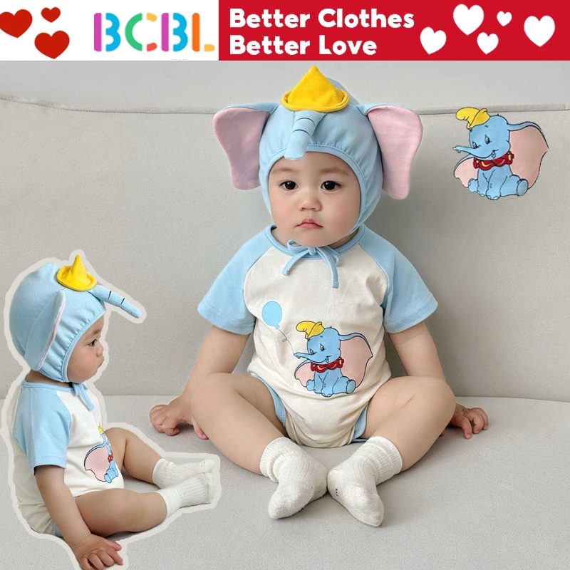 Baby Romper Short Sleeves Elephant Romper with Hat Summer Baby Cartoon  Jumpsuit