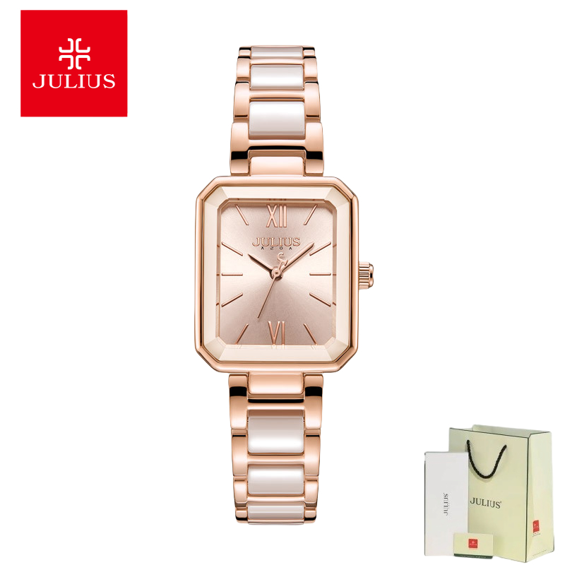 Julius Korean niche square white ceramic watch women's fashion ...