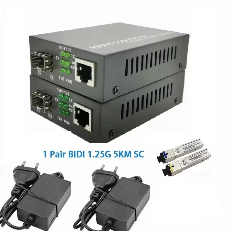 1 Pair Fiber Optical Media Converter 1 Port SFP to 1 RJ45 Gigabit ...