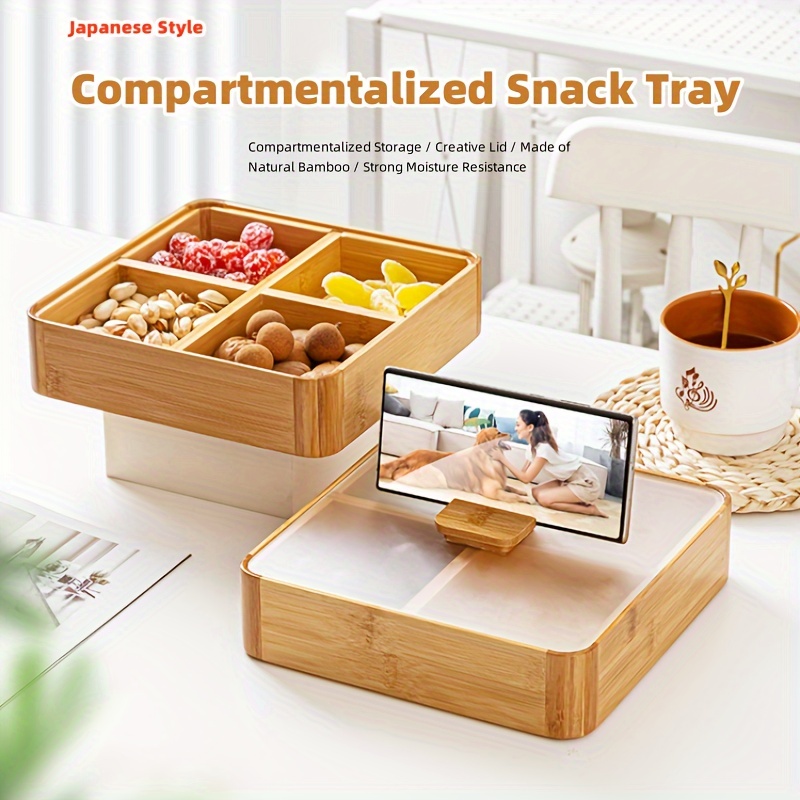 Japanese Style Bamboo & Wood Fruit Tray, Snack Tray with Divided ...