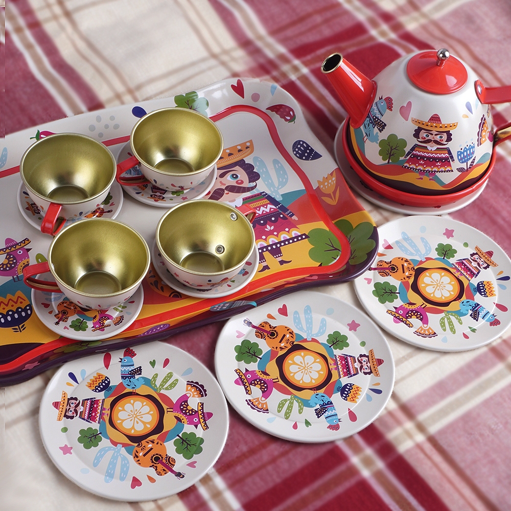 Simulation Play House Tea Tray Toys Children Gift Box Iron Art Tea